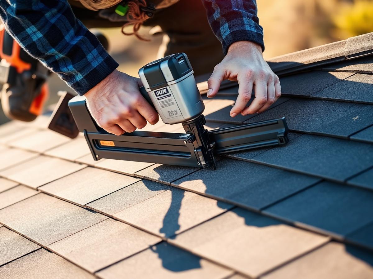 Shingles being nailed into place